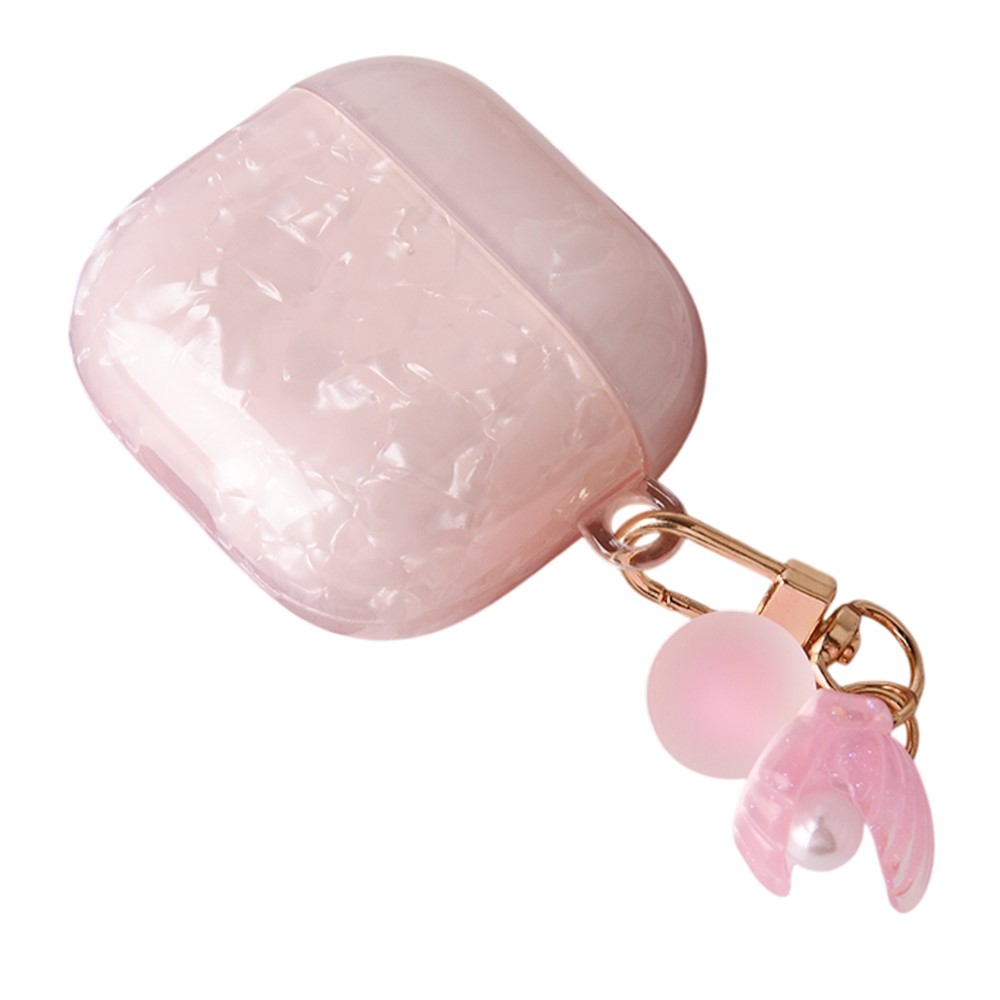 For Apple AirPods 3 Protective Case TPU Earphone Cover with Pearl and Seashell-Shaped Charm - Pink