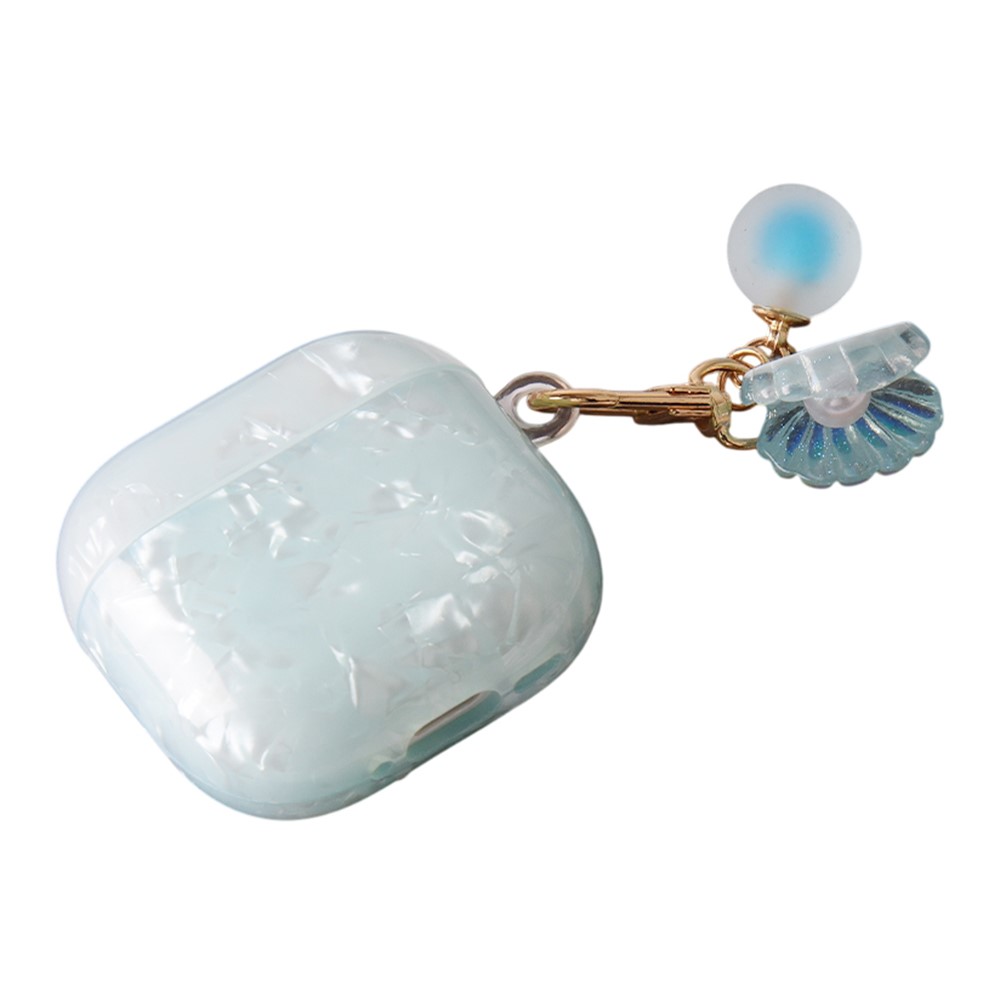 For Apple AirPods 3 Protective Case TPU Earphone Cover with Pearl and Seashell-Shaped Charm - Blue