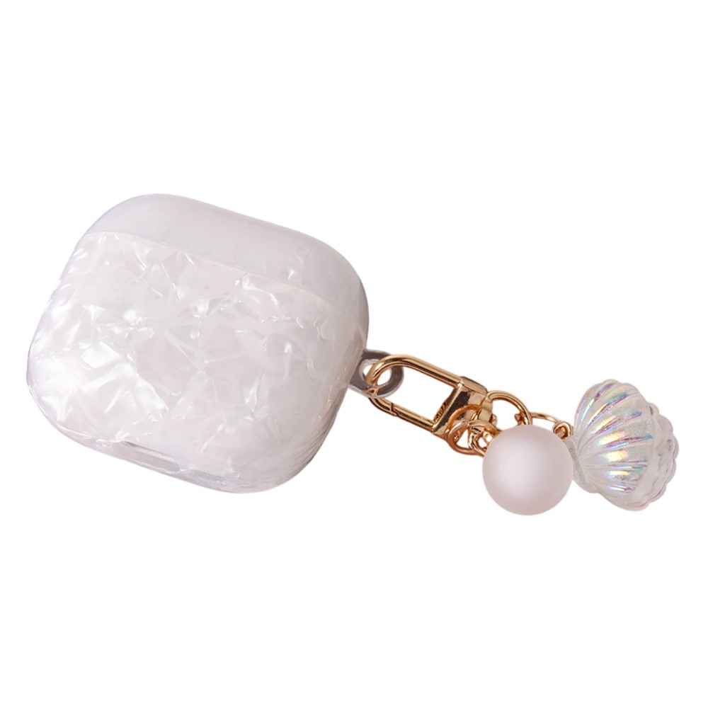 For Apple AirPods 3 Protective Case TPU Earphone Cover with Pearl and Seashell-Shaped Charm - White