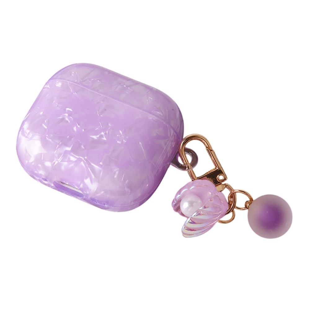 For Apple AirPods 3 Protective Case TPU Earphone Cover with Pearl and Seashell-Shaped Charm - Purple