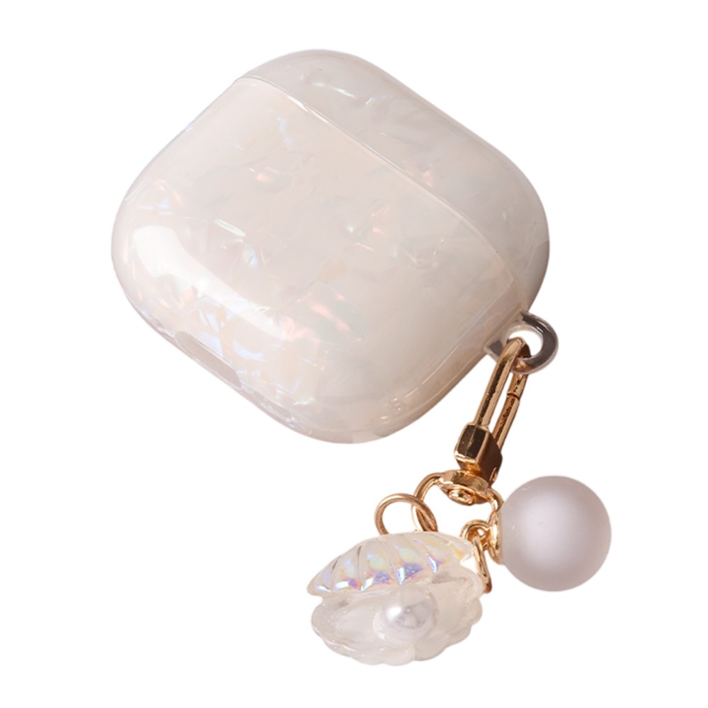 For Apple AirPods 3 Protective Case TPU Earphone Cover with Pearl and Seashell-Shaped Charm - Apricot