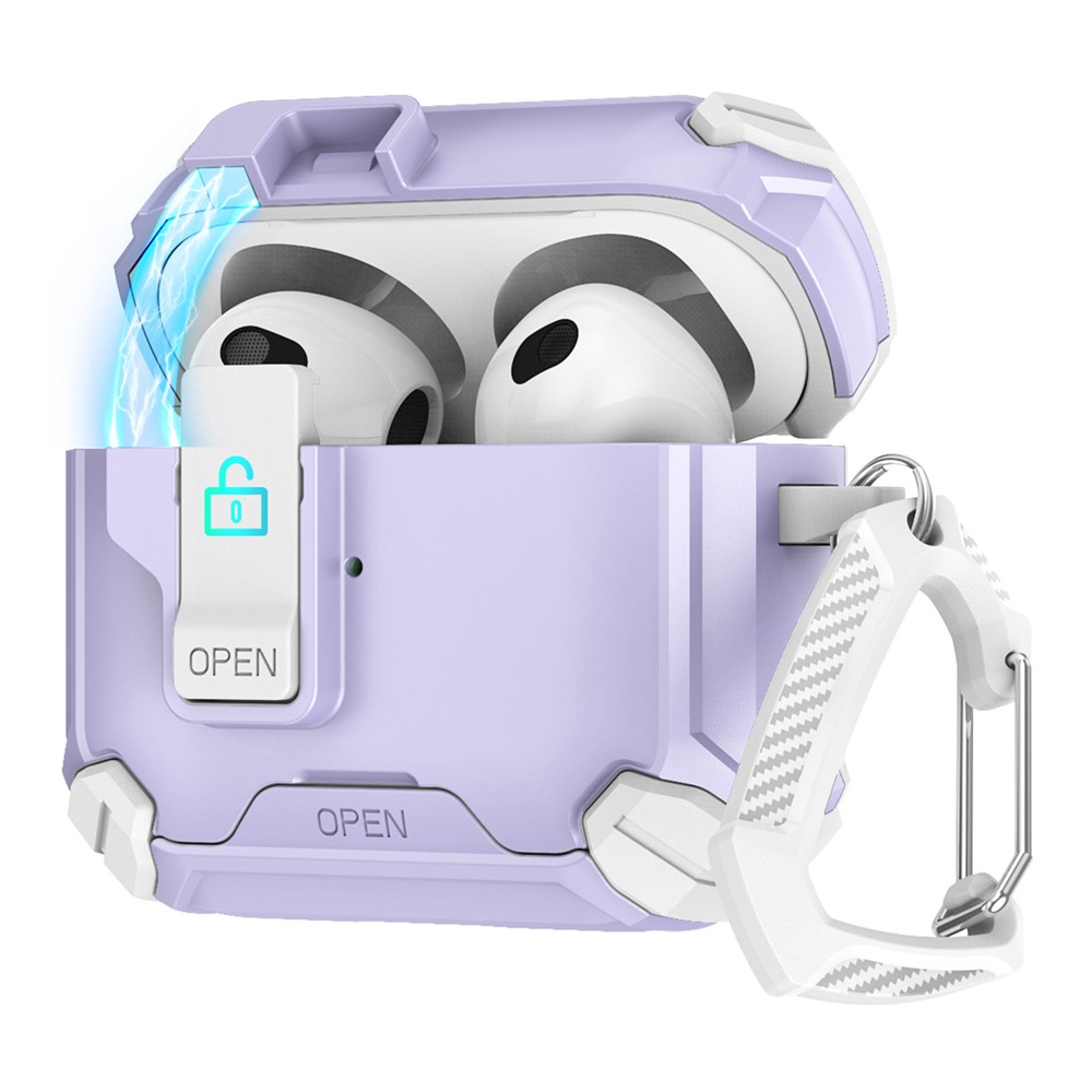 Magnetic Stand Earbuds Case For Apple AirPods with Wireless Charging Case (2019) / AirPods with Charging Case (2019) / (2016) - White / Purple