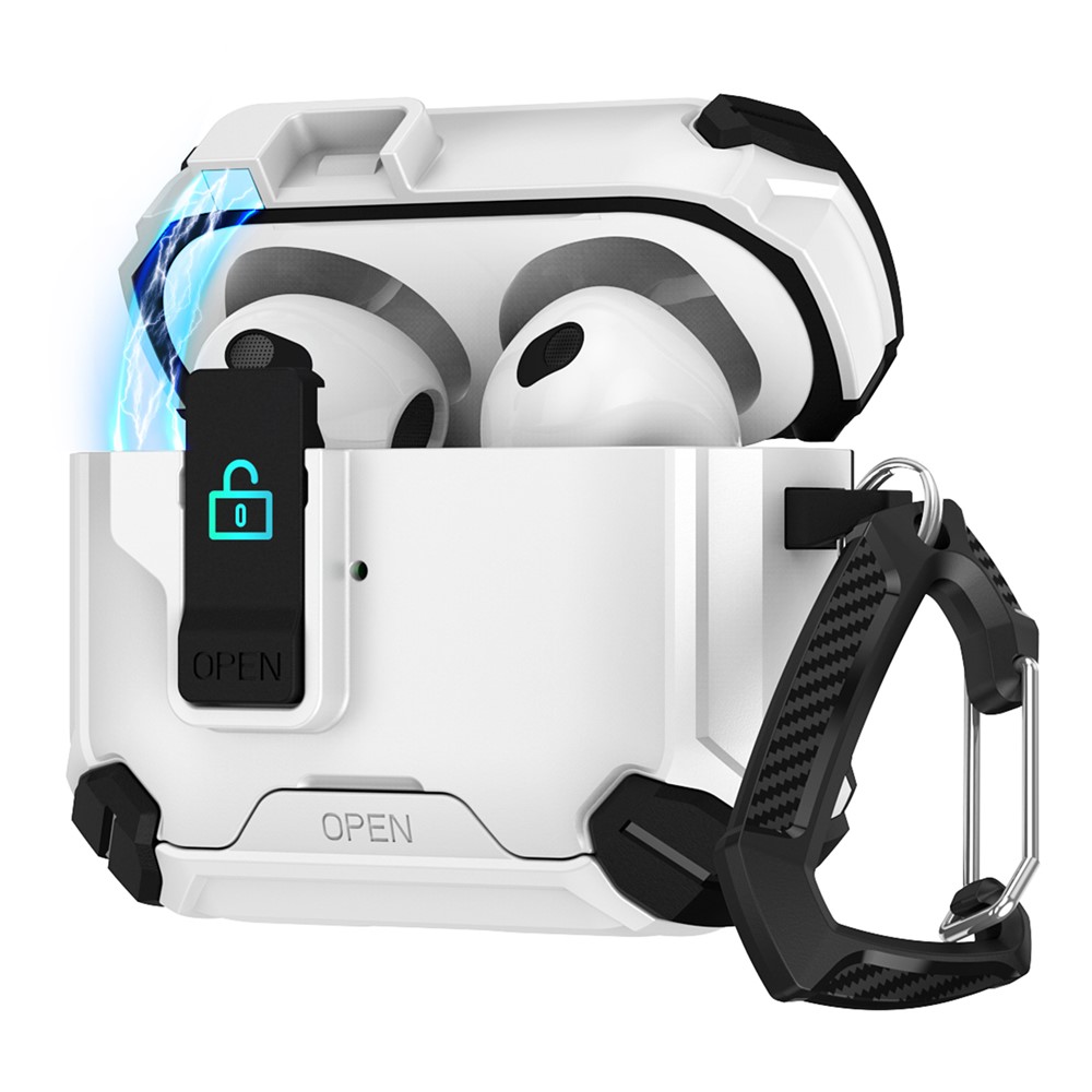 For Apple AirPods 3 Case TPU + PC Compatible with MagSafe Stand Earbuds Cover with Carabiner - Black / White
