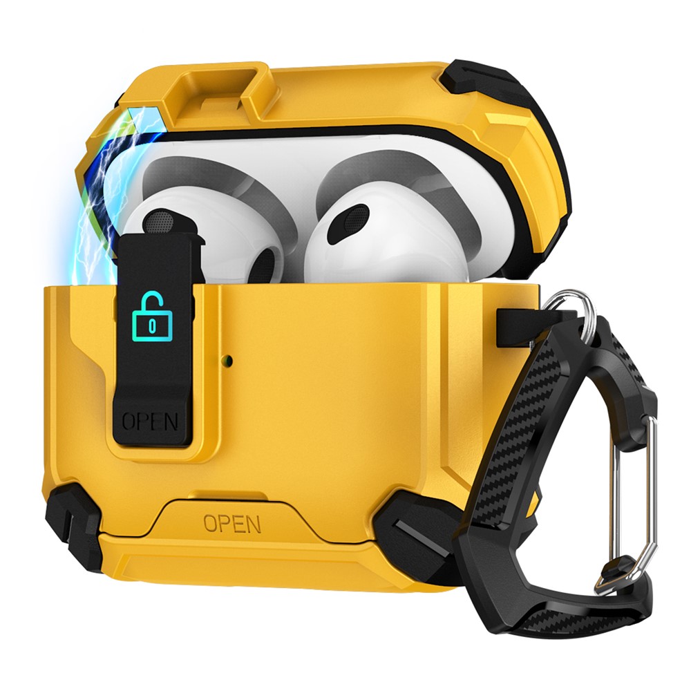 For Apple AirPods 3 Case TPU + PC Compatible with MagSafe Stand Earbuds Cover with Carabiner - Black / Yellow