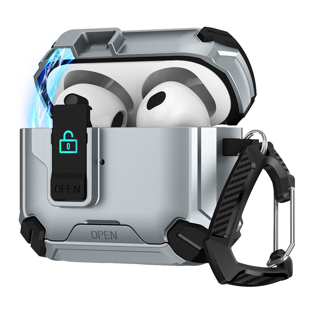 For Apple AirPods 3 Case TPU + PC Compatible with MagSafe Stand Earbuds Cover with Carabiner - Black  /  Grey