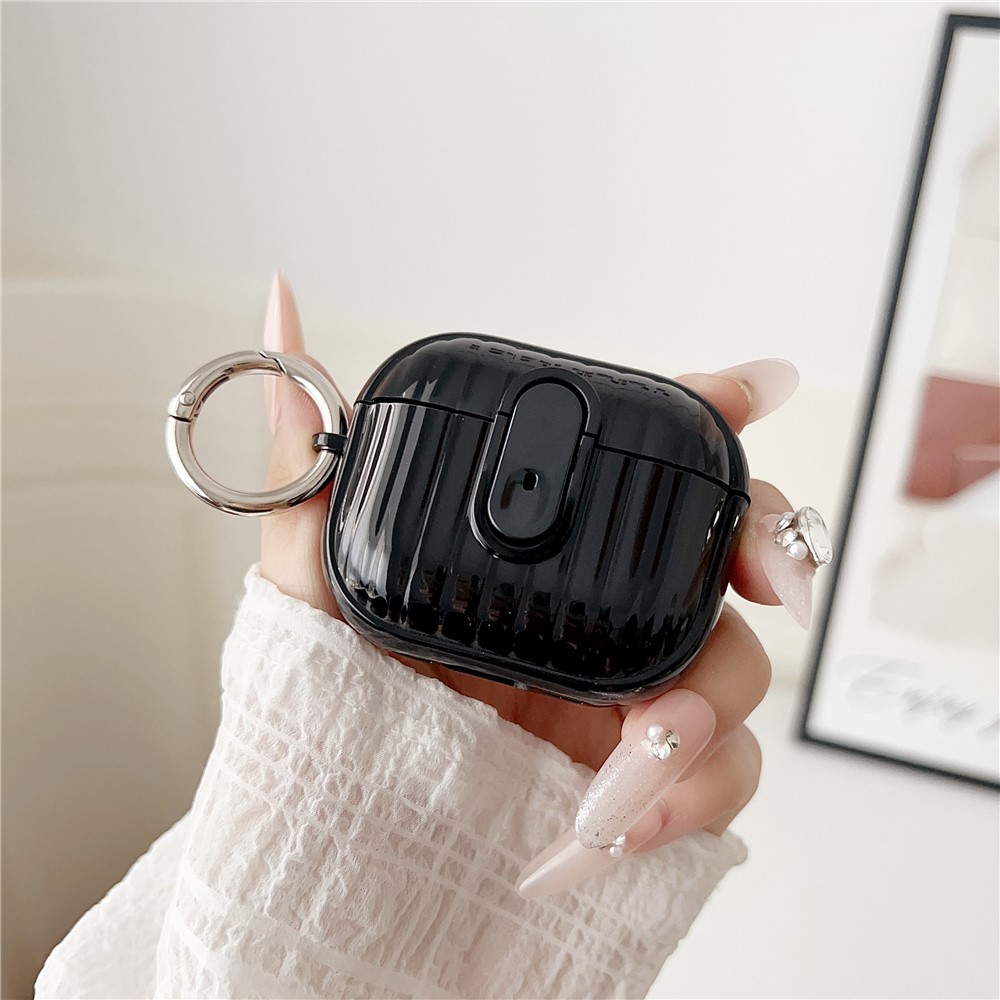 For Apple AirPods 3 Shell Texture Lock Buckle Protective Case PC TPU Earphone Cover - Black + Bright Black