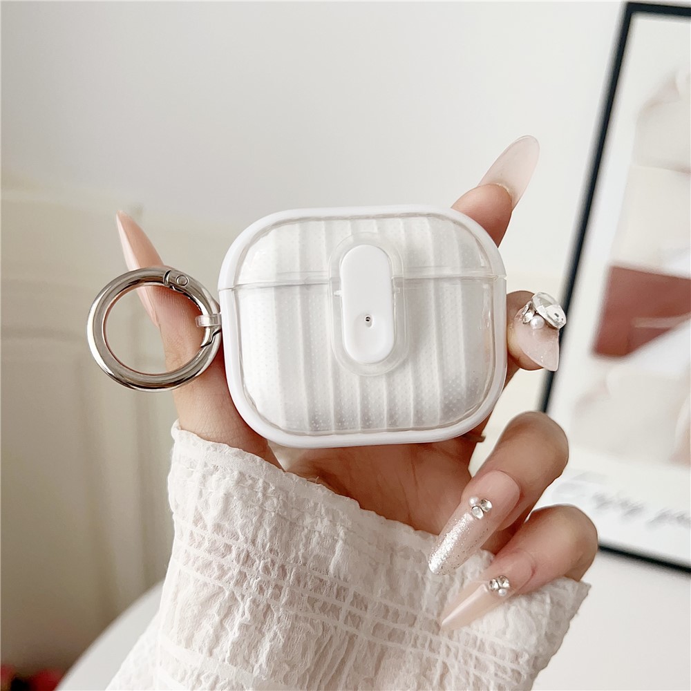 For Apple AirPods 3 Shell Texture Lock Buckle Protective Case PC TPU Earphone Cover - White + Transparent