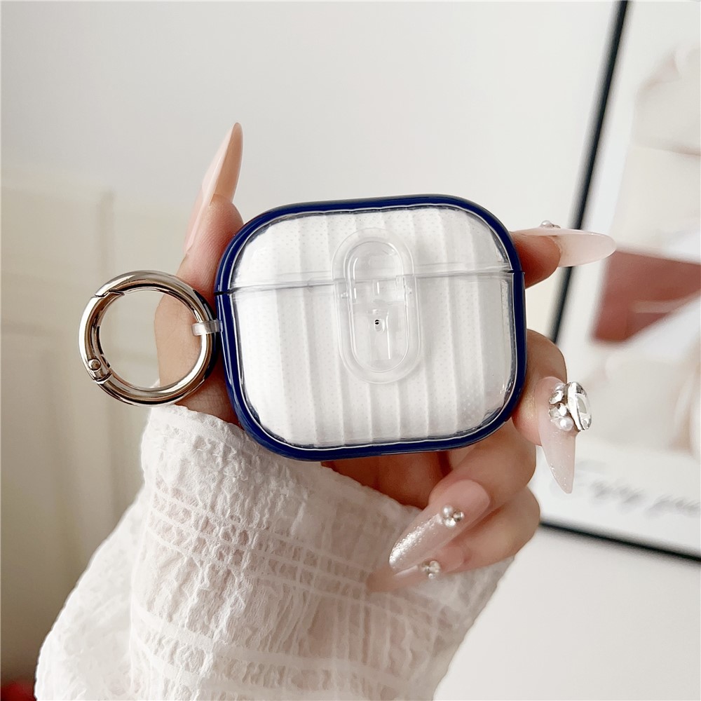 For Apple AirPods 3 Shell Texture Lock Buckle Protective Case PC TPU Earphone Cover - Blue + Transparent