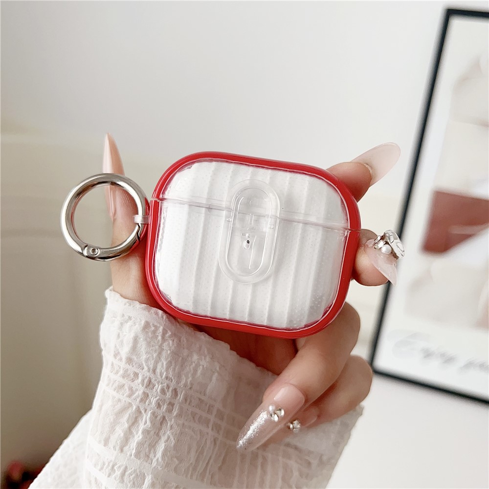 For Apple AirPods 3 Shell Texture Lock Buckle Protective Case PC TPU Earphone Cover - Red + Transparent