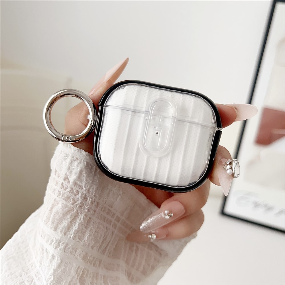 For Apple AirPods 3 Shell Texture Lock Buckle Protective Case PC TPU Earphone Cover - Black + Transparent