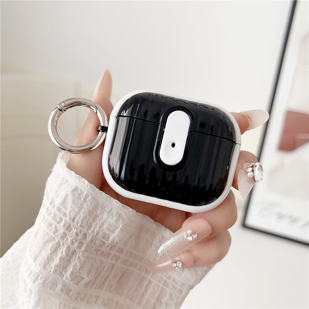 For Apple AirPods 3 Shell Texture Lock Buckle Protective Case PC TPU Earphone Cover - White + Bright Black