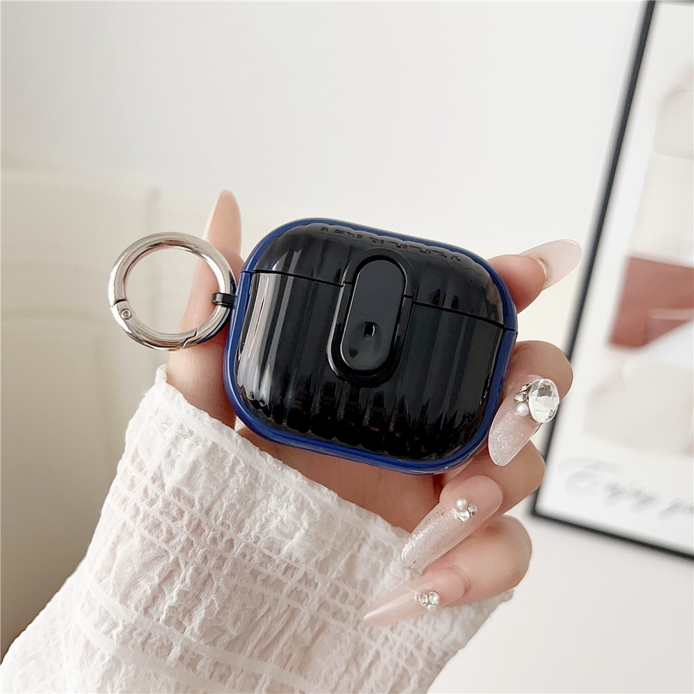 For Apple AirPods 3 Shell Texture Lock Buckle Protective Case PC TPU Earphone Cover - Blue + Bright Black