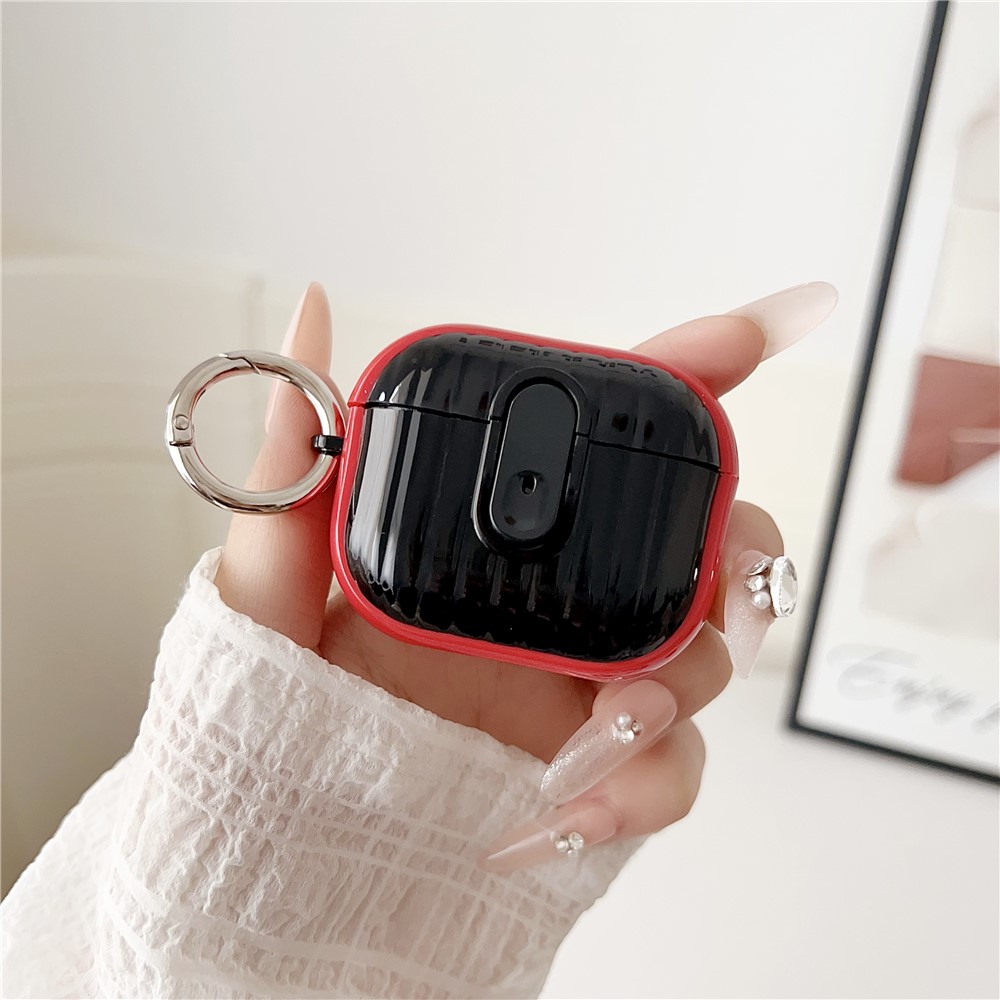 For Apple AirPods 3 Shell Texture Lock Buckle Protective Case PC TPU Earphone Cover - Red + Bright Black