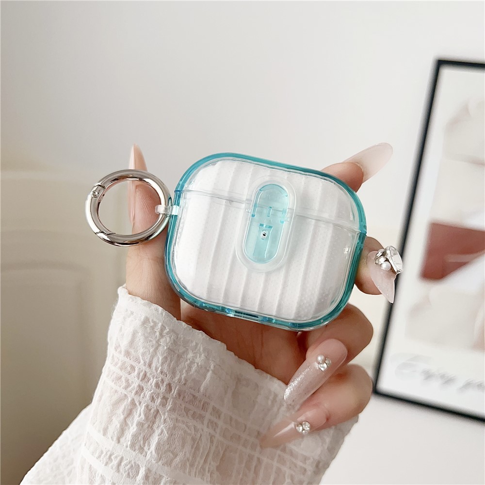 For Apple AirPods 3 Shell Texture Lock Buckle Protective Case PC TPU Earphone Cover - Transparent Blue + Transparent