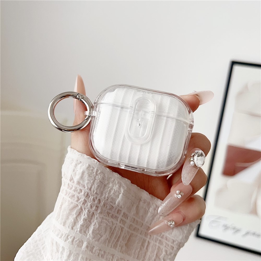 For Apple AirPods 3 Shell Texture Lock Buckle Protective Case PC TPU Earphone Cover - Transparent + Transparent