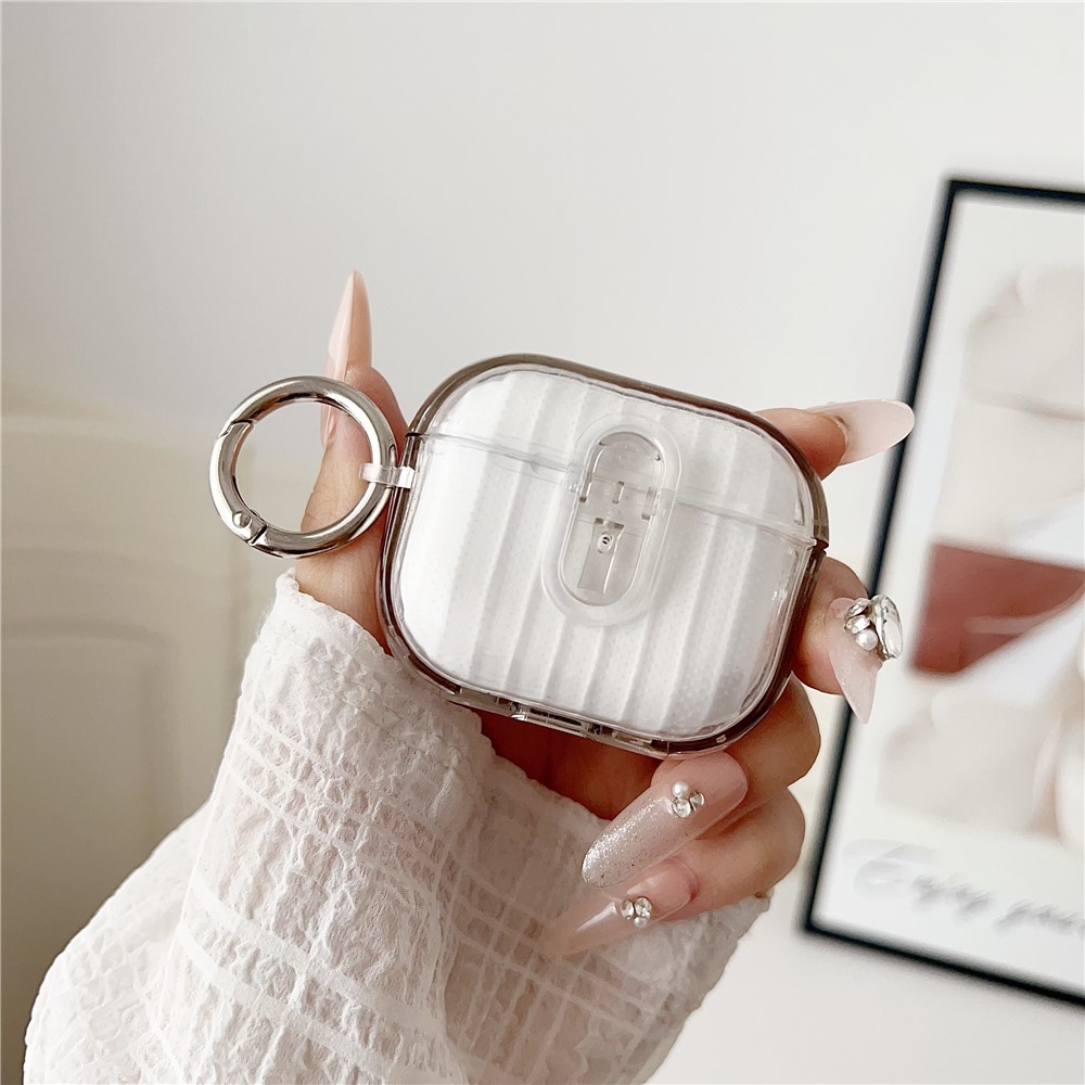 For Apple AirPods 3 Shell Texture Lock Buckle Protective Case PC TPU Earphone Cover - Transparent Grey + Transparent