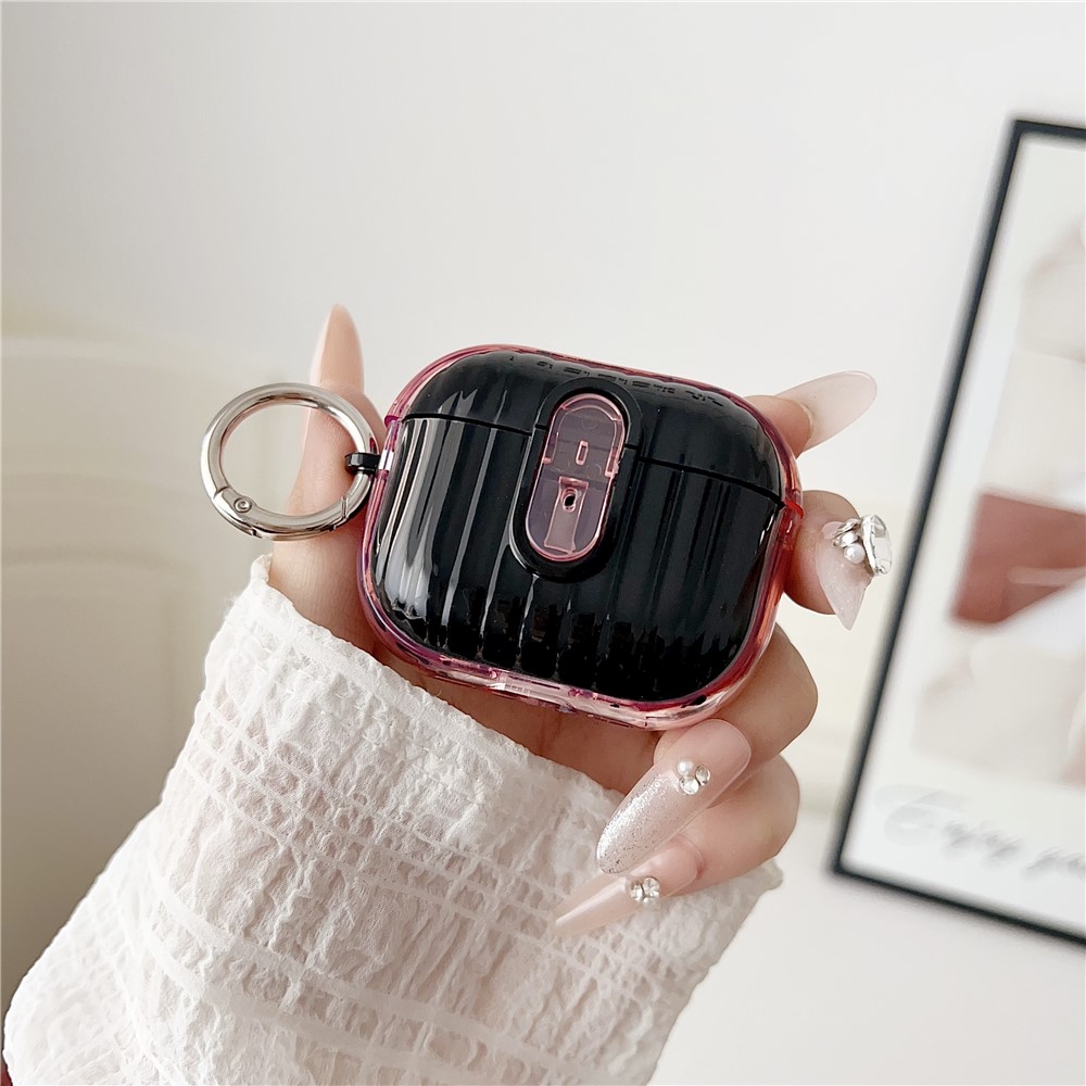 For Apple AirPods 3 Shell Texture Lock Buckle Protective Case PC TPU Earphone Cover - Transparent Pink + Bright Black