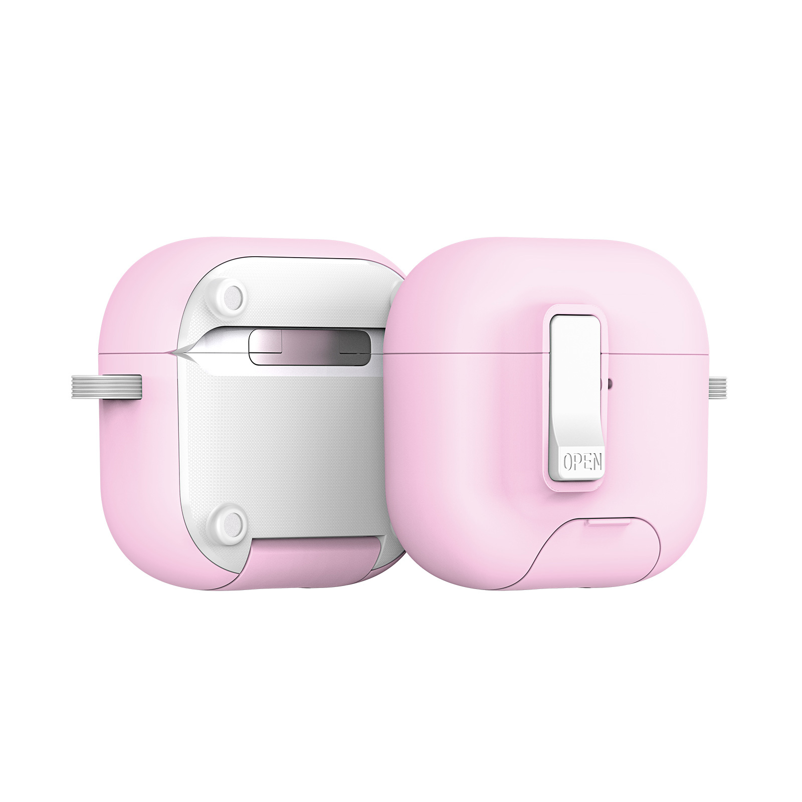 DUX DUCIS For AirPods 5 / 4 Earphone Case PECQ Series Multi-Angle Stand PC+TPU Cover with Hook - Pink White