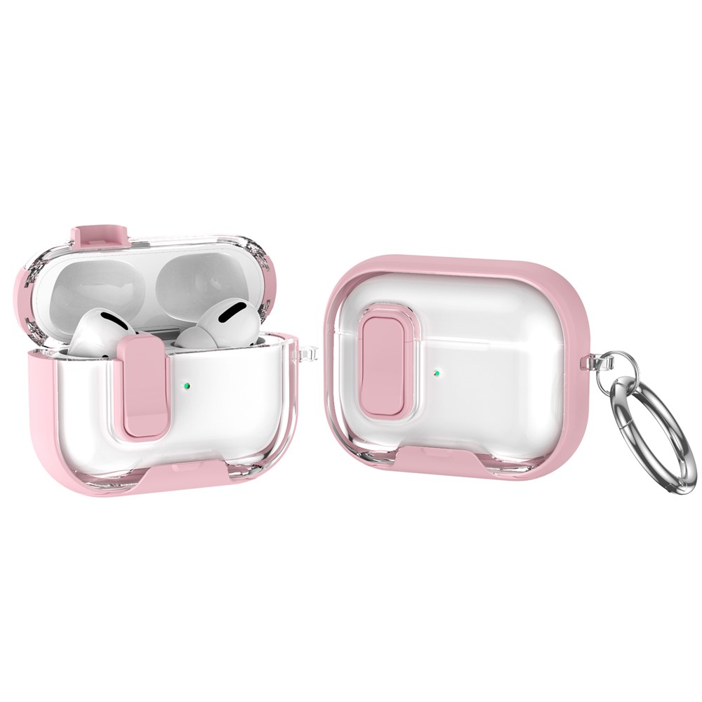 For Apple AirPods Pro Case TPU PC Earbuds Protective Cover with Switch  /  Stand  /  Carrying Hook - Pink