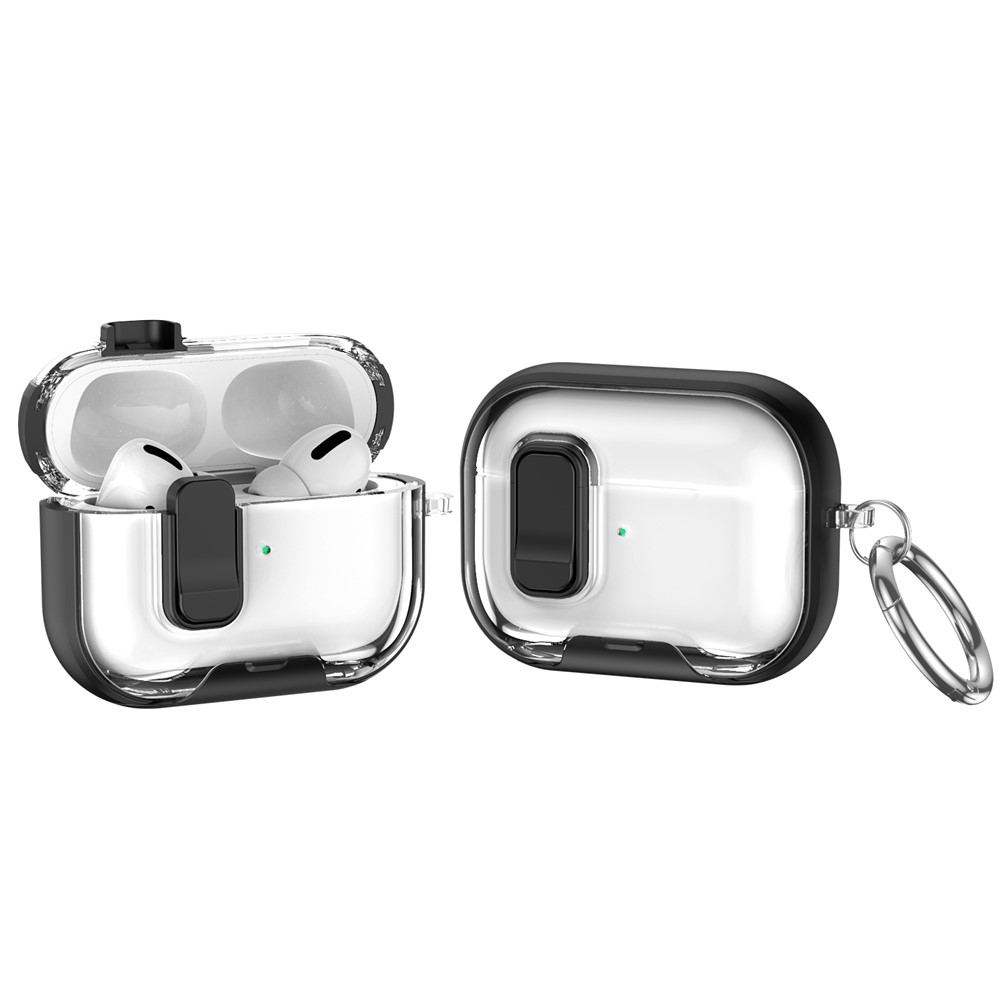 For Apple AirPods Pro Case TPU PC Earbuds Protective Cover with Switch  /  Stand  /  Carrying Hook - Black