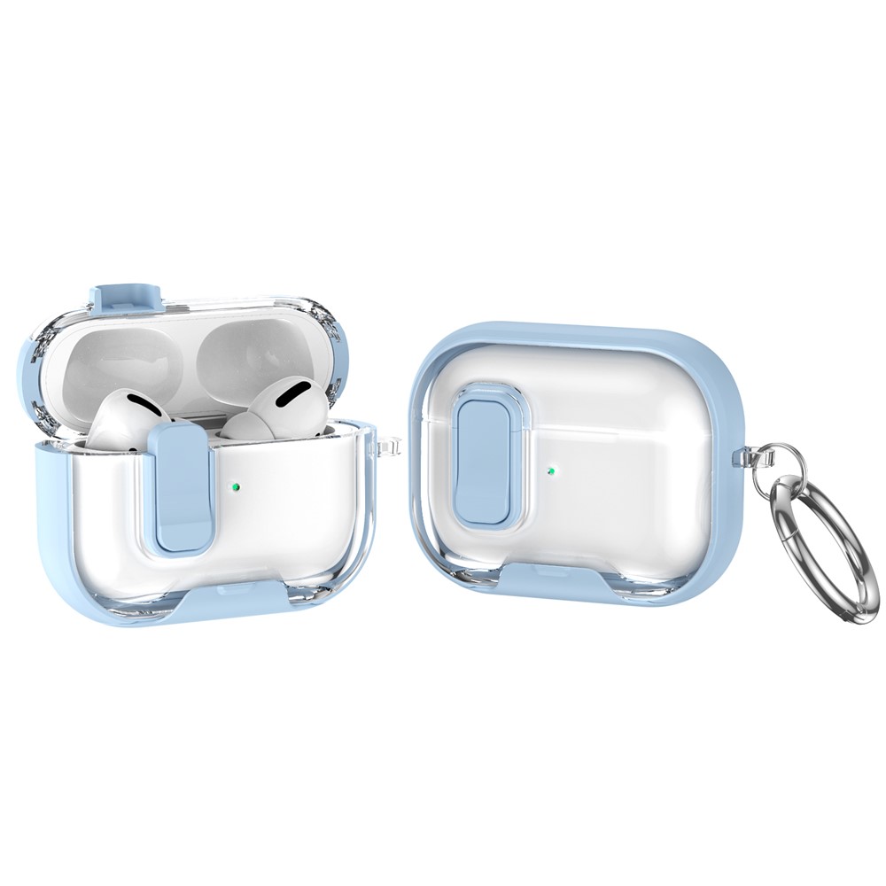 For Apple AirPods Pro Case TPU PC Earbuds Protective Cover with Switch  /  Stand  /  Carrying Hook - Baby Blue