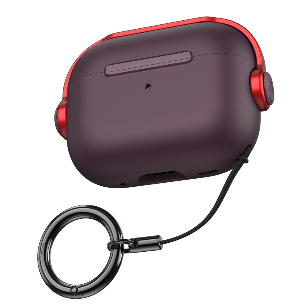 AHASTYLE WG109 For Apple AirPods Pro / Pro 2 Case TPU Bluetooth-Compatible Earphone Protective Cover with Strap - Purple + Red