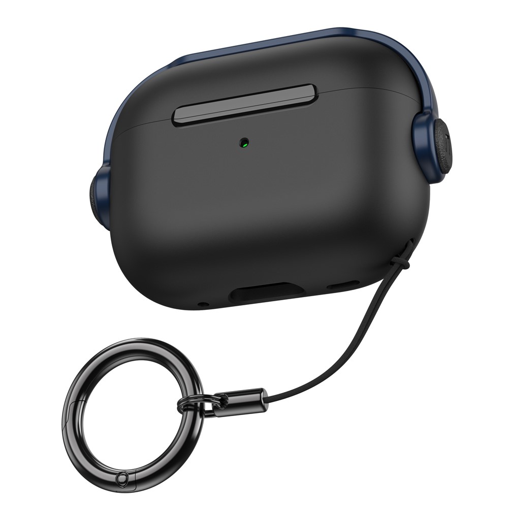 AHASTYLE WG109 For Apple AirPods Pro / Pro 2 Case TPU Bluetooth-Compatible Earphone Protective Cover with Strap - Black + Blue