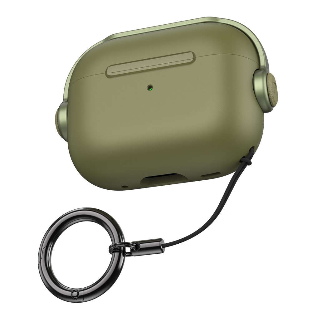 AHASTYLE WG109 For Apple AirPods Pro / Pro 2 Case TPU Bluetooth-Compatible Earphone Protective Cover with Strap - Army Green