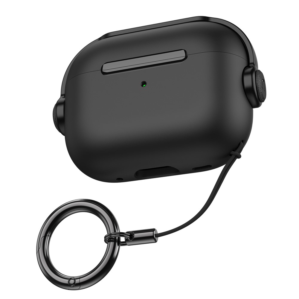 AHASTYLE WG109 For Apple AirPods Pro / Pro 2 Case TPU Bluetooth-Compatible Earphone Protective Cover with Strap - Black