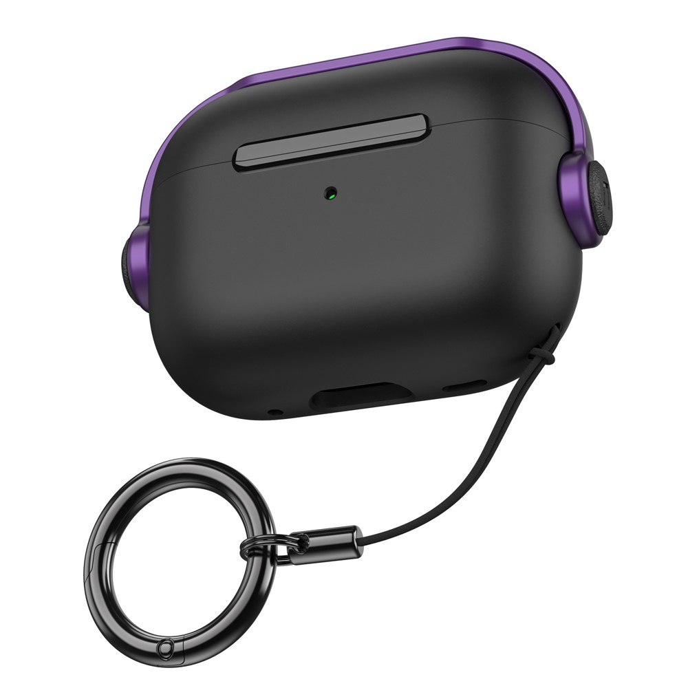 AHASTYLE WG109 For Apple AirPods Pro / Pro 2 Case TPU Bluetooth-Compatible Earphone Protective Cover with Strap - Black + Purple