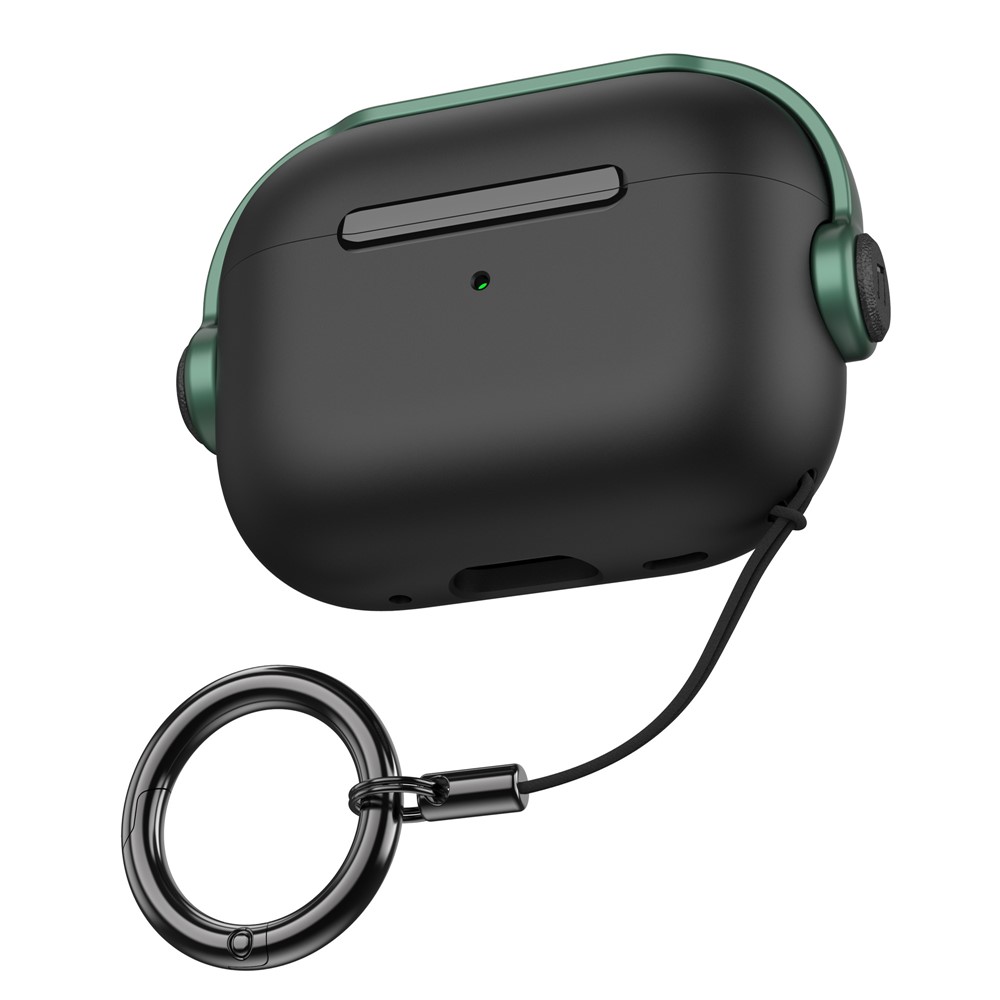 AHASTYLE WG109 For Apple AirPods Pro / Pro 2 Case TPU Bluetooth-Compatible Earphone Protective Cover with Strap - Black + Green