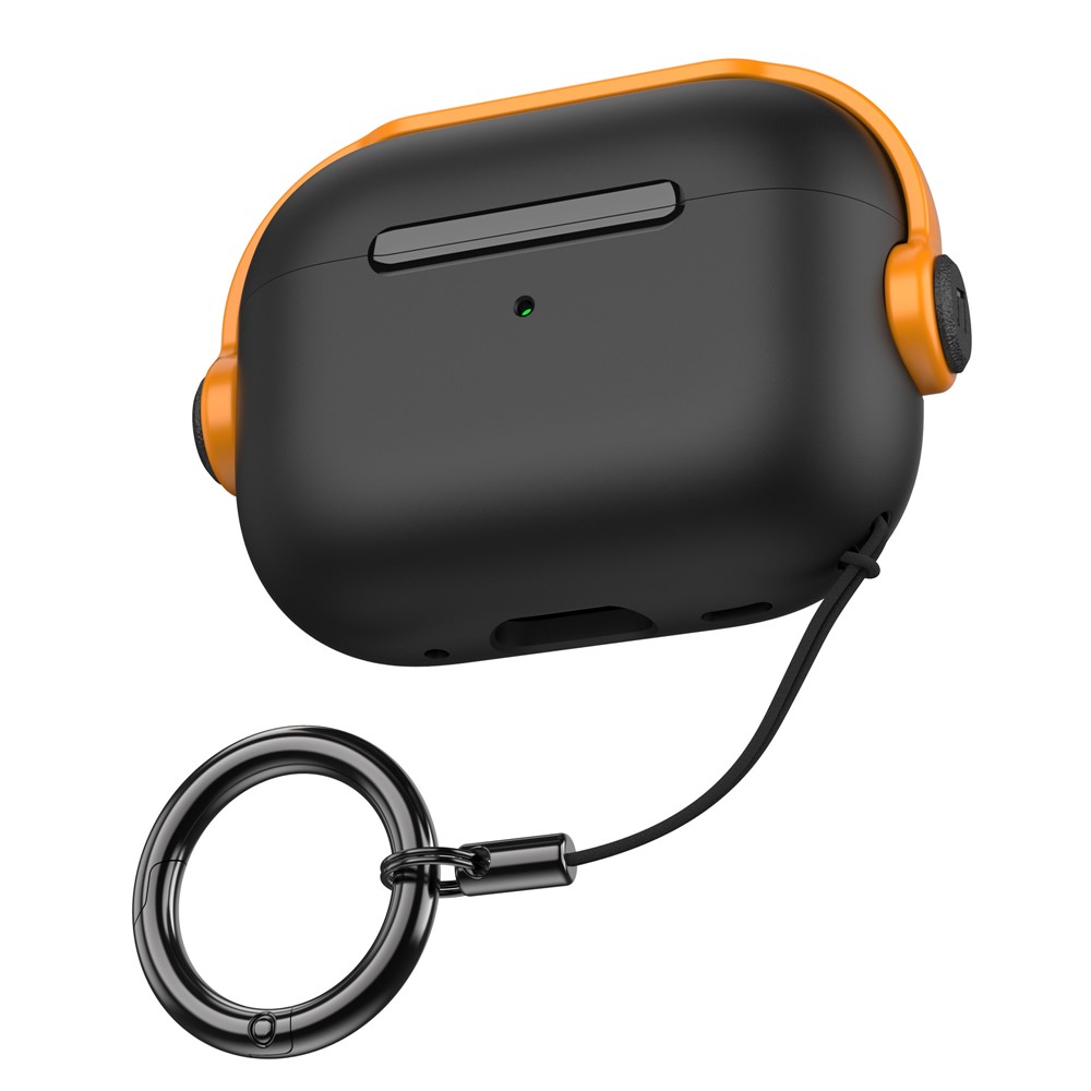AHASTYLE WG109 For Apple AirPods Pro / Pro 2 Case TPU Bluetooth-Compatible Earphone Protective Cover with Strap - Black + Yellow