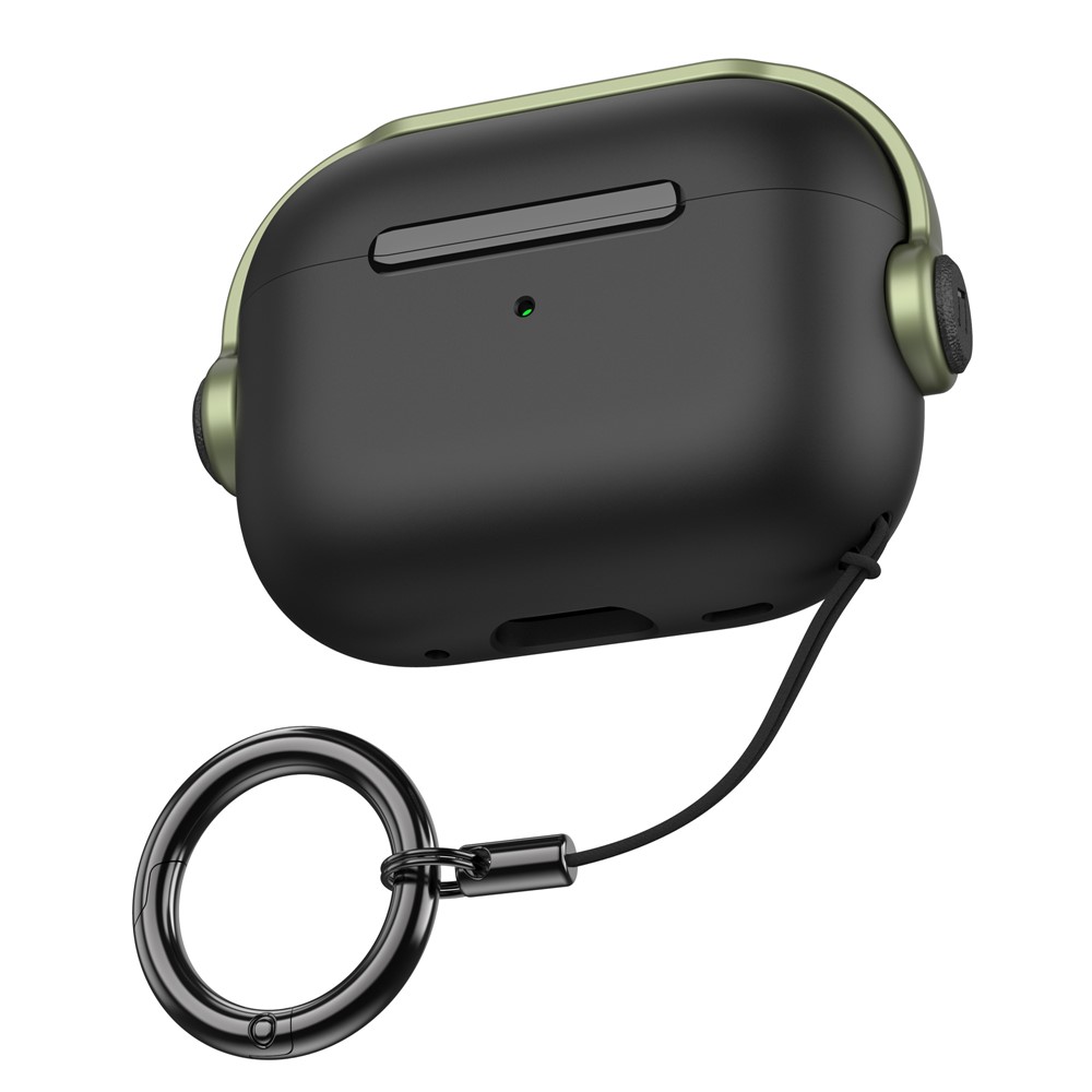 AHASTYLE WG109 For Apple AirPods Pro / Pro 2 Case TPU Bluetooth-Compatible Earphone Protective Cover with Strap - Black + Army Green