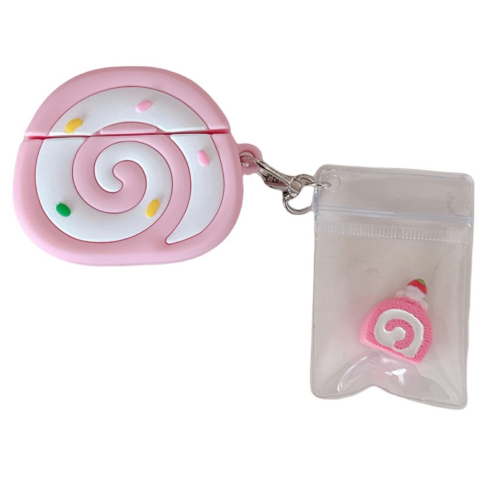 For Apple AirPods 3 Earphone Cover Pink Swiss Roll Shape PVC Protective Case with Pendant