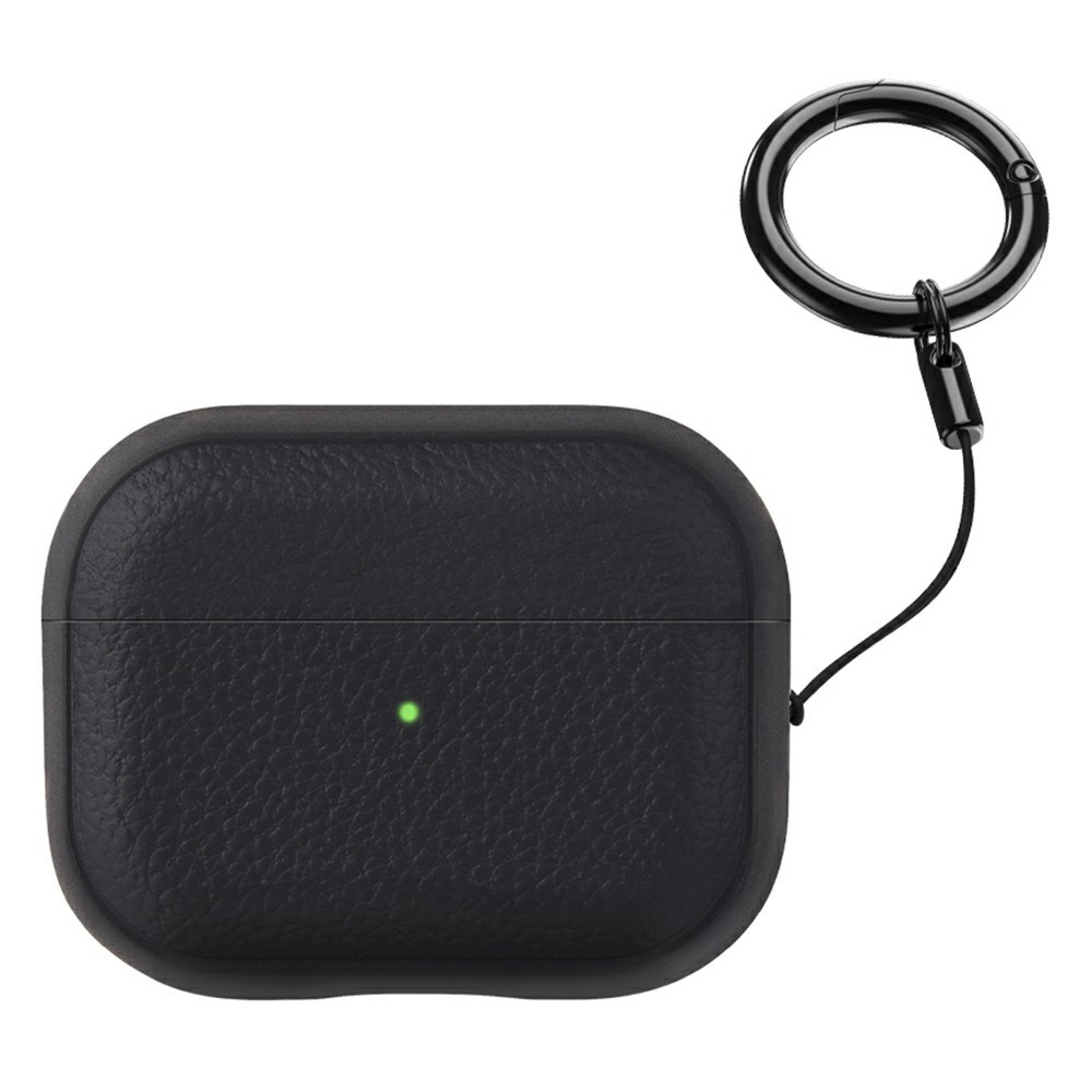 Bulk Purchasing For Apple AirPods Pro Case Faux Leather Textured TPU Earbuds Protective Cover with Strap Ring - Black
