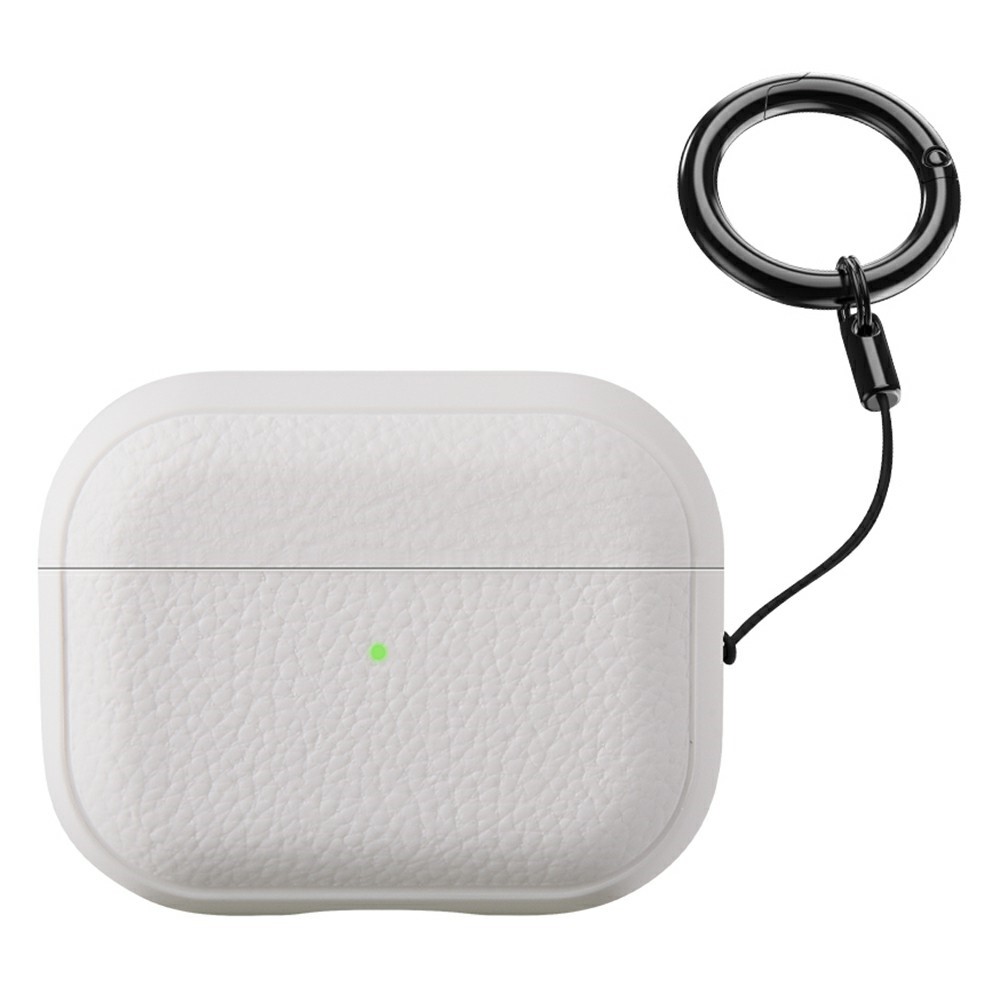 Bulk Purchasing For Apple AirPods Pro Case Faux Leather Textured TPU Earbuds Protective Cover with Strap Ring - White