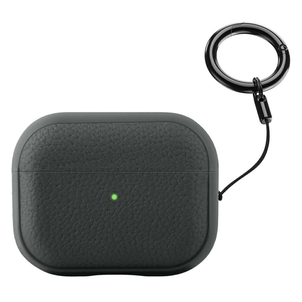 Bulk Purchasing For Apple AirPods Pro Case Faux Leather Textured TPU Earbuds Protective Cover with Strap Ring - Grey