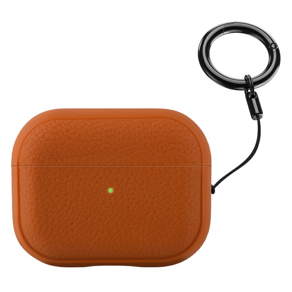 Bulk Purchasing For Apple AirPods Pro Case Faux Leather Textured TPU Earbuds Protective Cover with Strap Ring - Orange