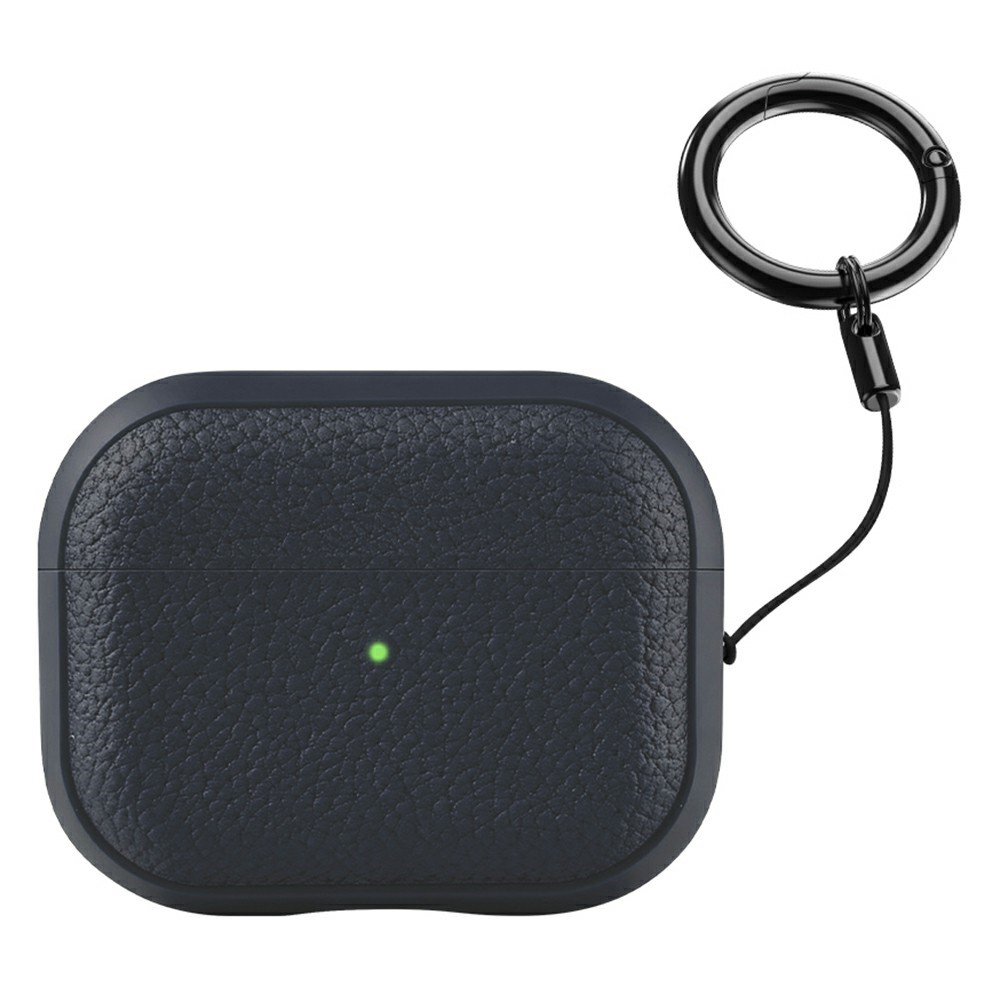 Bulk Purchasing For Apple AirPods Pro Case Faux Leather Textured TPU Earbuds Protective Cover with Strap Ring - Navy Blue