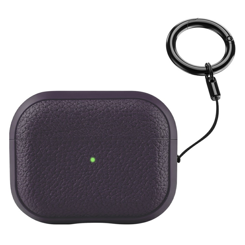 Bulk Purchasing For Apple AirPods Pro Case Faux Leather Textured TPU Earbuds Protective Cover with Strap Ring - Dark Purple