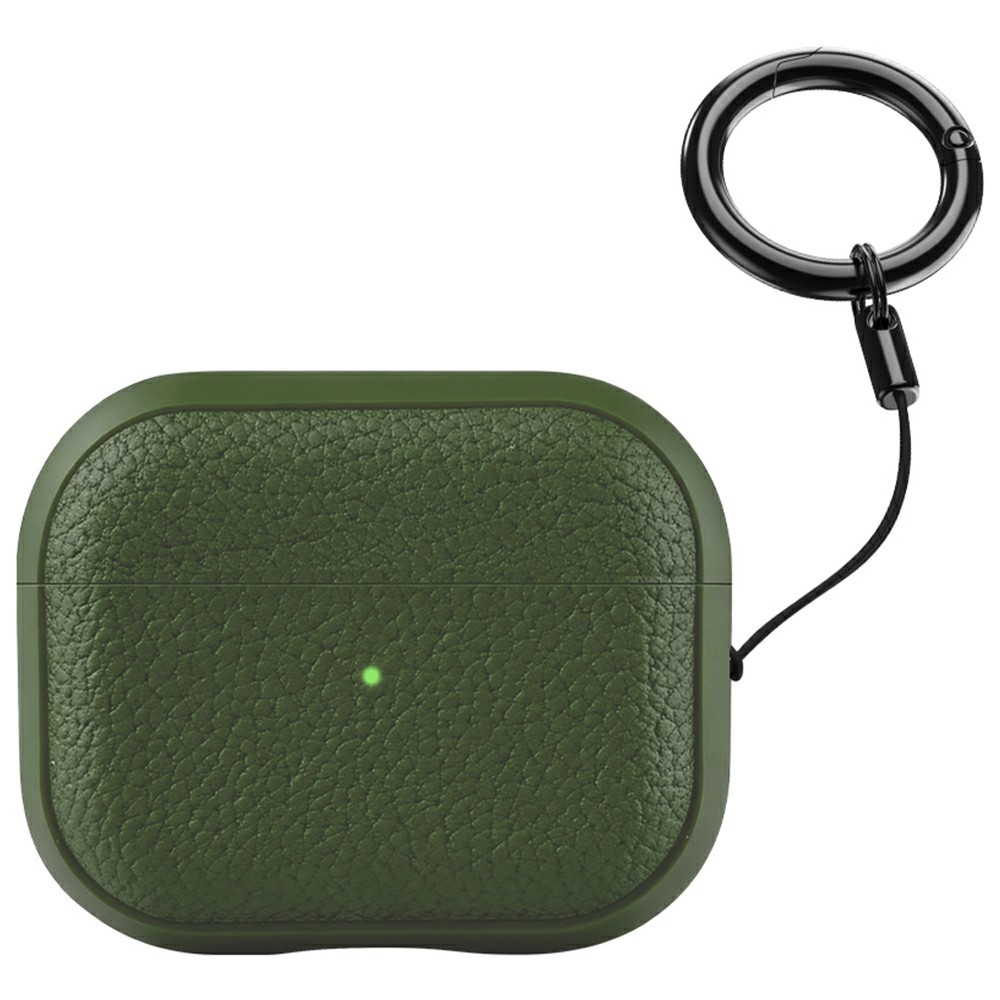 Bulk Purchasing For Apple AirPods 3 Case Faux Leather Textured TPU Earbuds Protective Cover with Strap Ring - Army Green