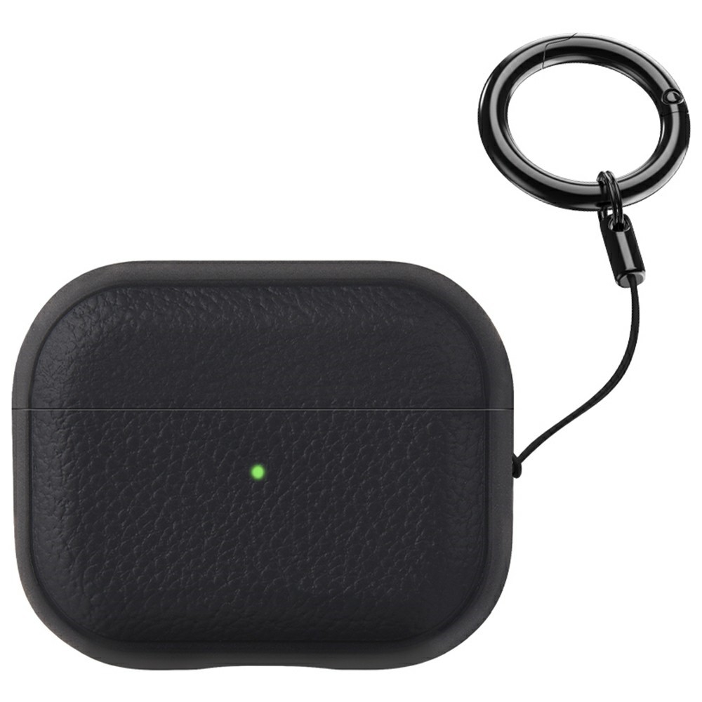 Bulk Purchasing For Apple AirPods 3 Case Faux Leather Textured TPU Earbuds Protective Cover with Strap Ring - Black