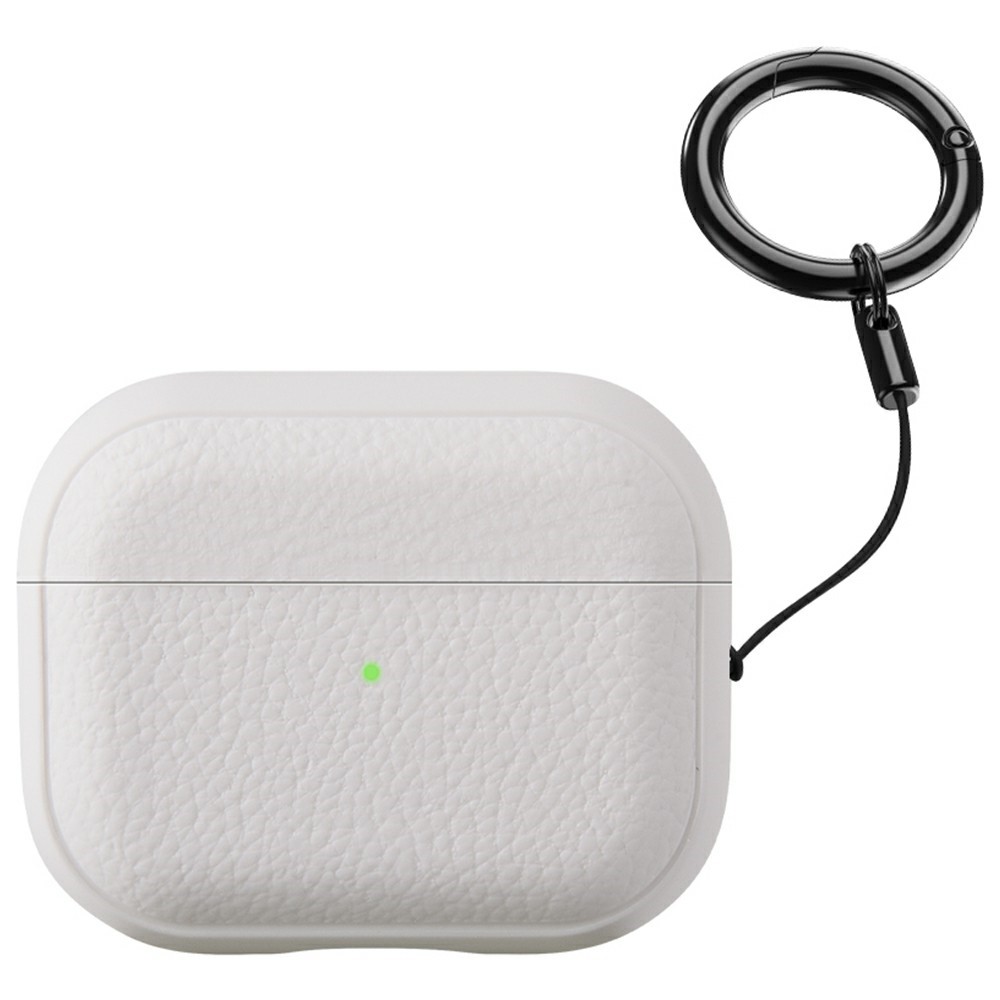 Bulk Purchasing For Apple AirPods 3 Case Faux Leather Textured TPU Earbuds Protective Cover with Strap Ring - White