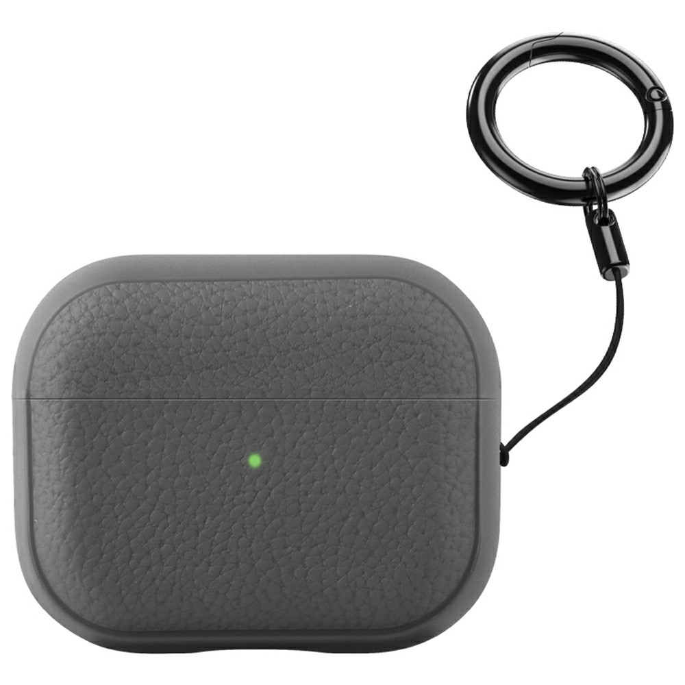 Bulk Purchasing For Apple AirPods 3 Case Faux Leather Textured TPU Earbuds Protective Cover with Strap Ring - Grey