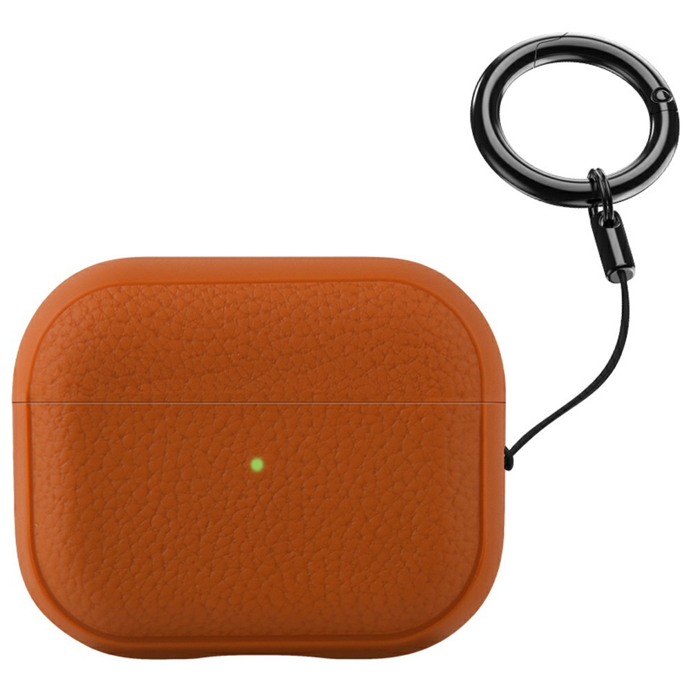 Bulk Purchasing For Apple AirPods 3 Case Faux Leather Textured TPU Earbuds Protective Cover with Strap Ring - Orange