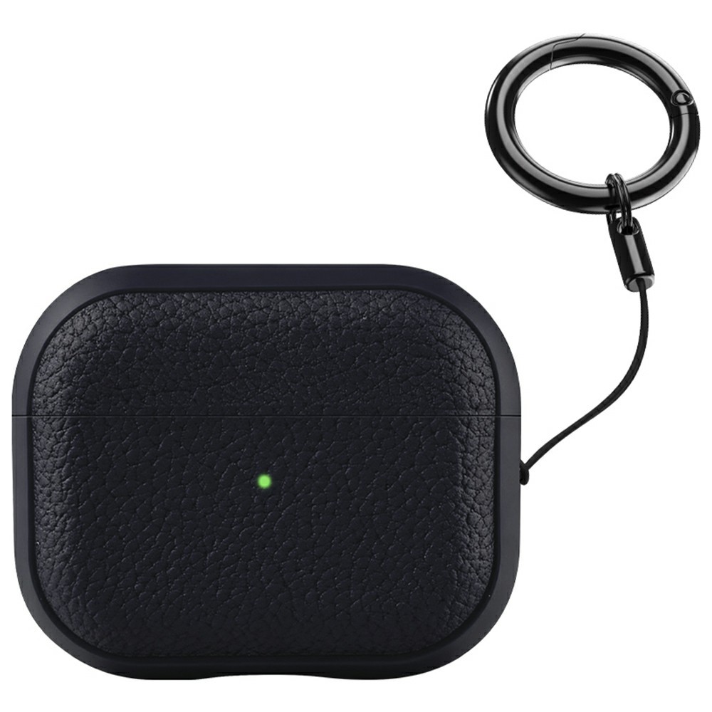 Bulk Purchasing For Apple AirPods 3 Case Faux Leather Textured TPU Earbuds Protective Cover with Strap Ring - Navy Blue