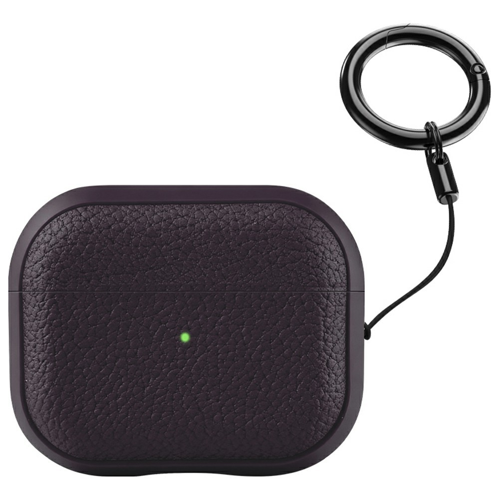 Bulk Purchasing For Apple AirPods 3 Case Faux Leather Textured TPU Earbuds Protective Cover with Strap Ring - Dark Purple