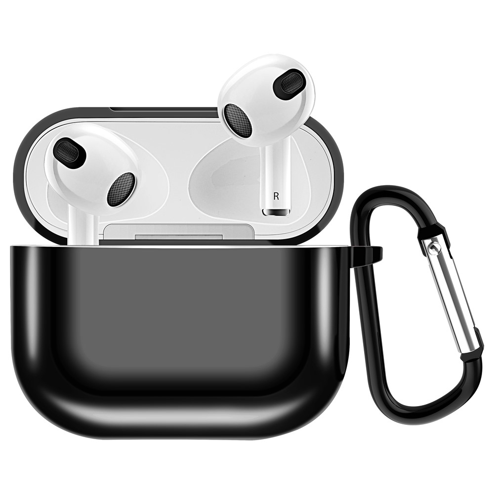 Plating TPU Soft Cover Shockproof Full Protective Case with Keychain for AirPods 3 - Black-1