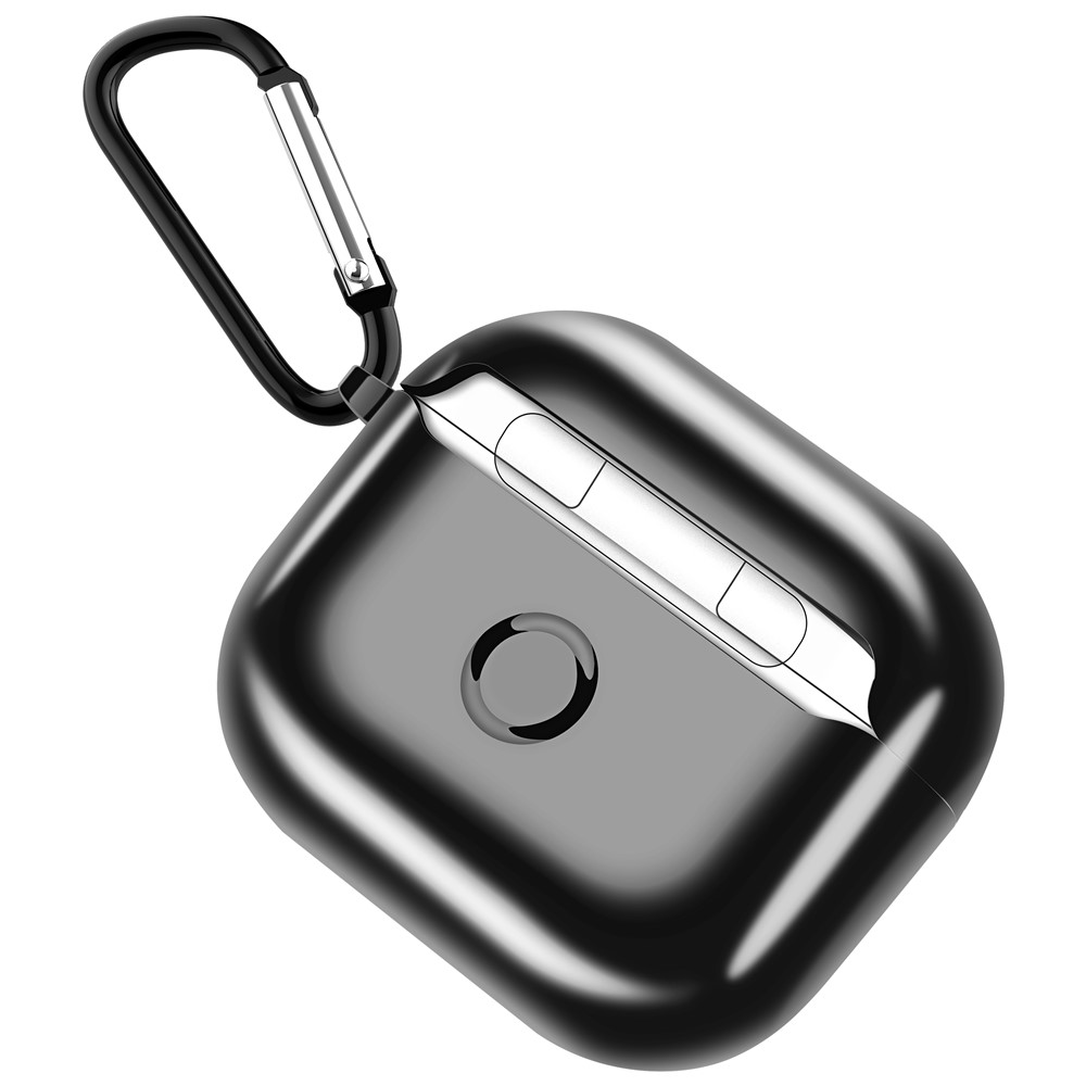 Plating TPU Soft Cover Shockproof Full Protective Case with Keychain for AirPods 3 - Black-3