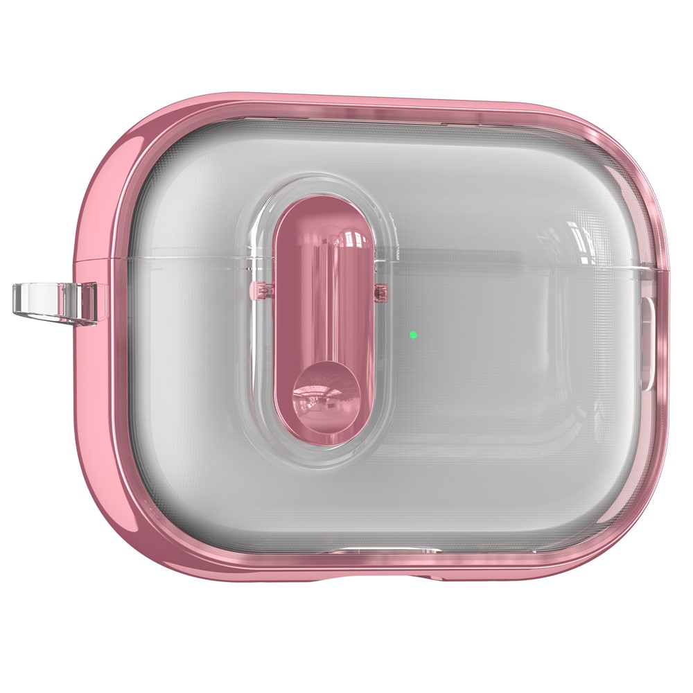 For Apple AirPods Pro  /  Pro 2 Case Clear Electroplated TPU PC Earbuds Cover with Lock Clasp  /  Carabiner - Pink